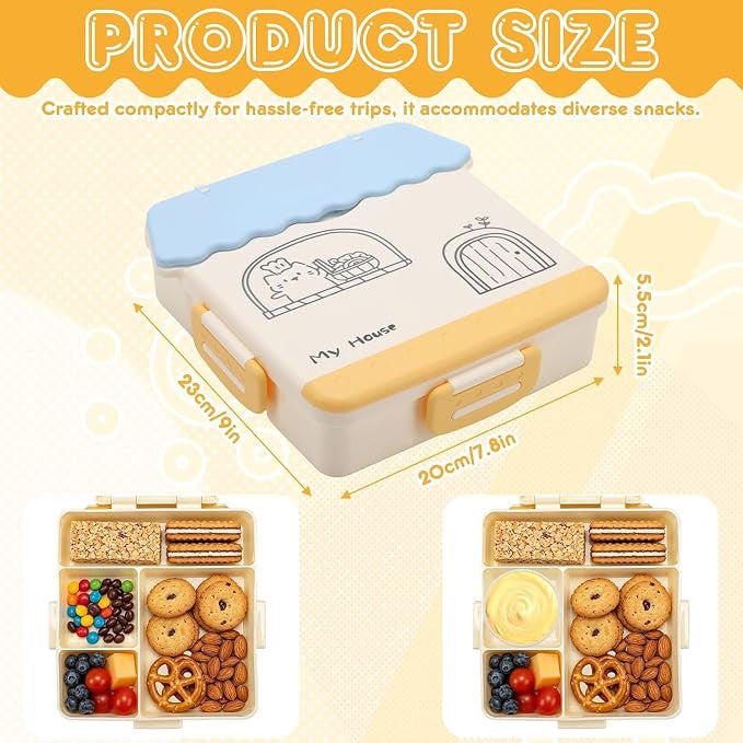 Cute Home Shape Kids Lunch Box | Cute House Design Bento Box with Compartments for School & Picnic