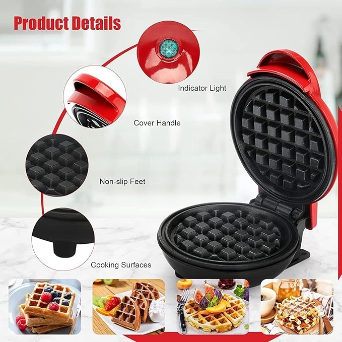 Compact Non-Stick Waffle Maker – Electric Round Waffle Machine for Home