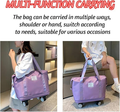 Stylish 2-Layer Duffel Trolley Bag with Wheels | Foldable Travel Luggage Bag for Men & Women