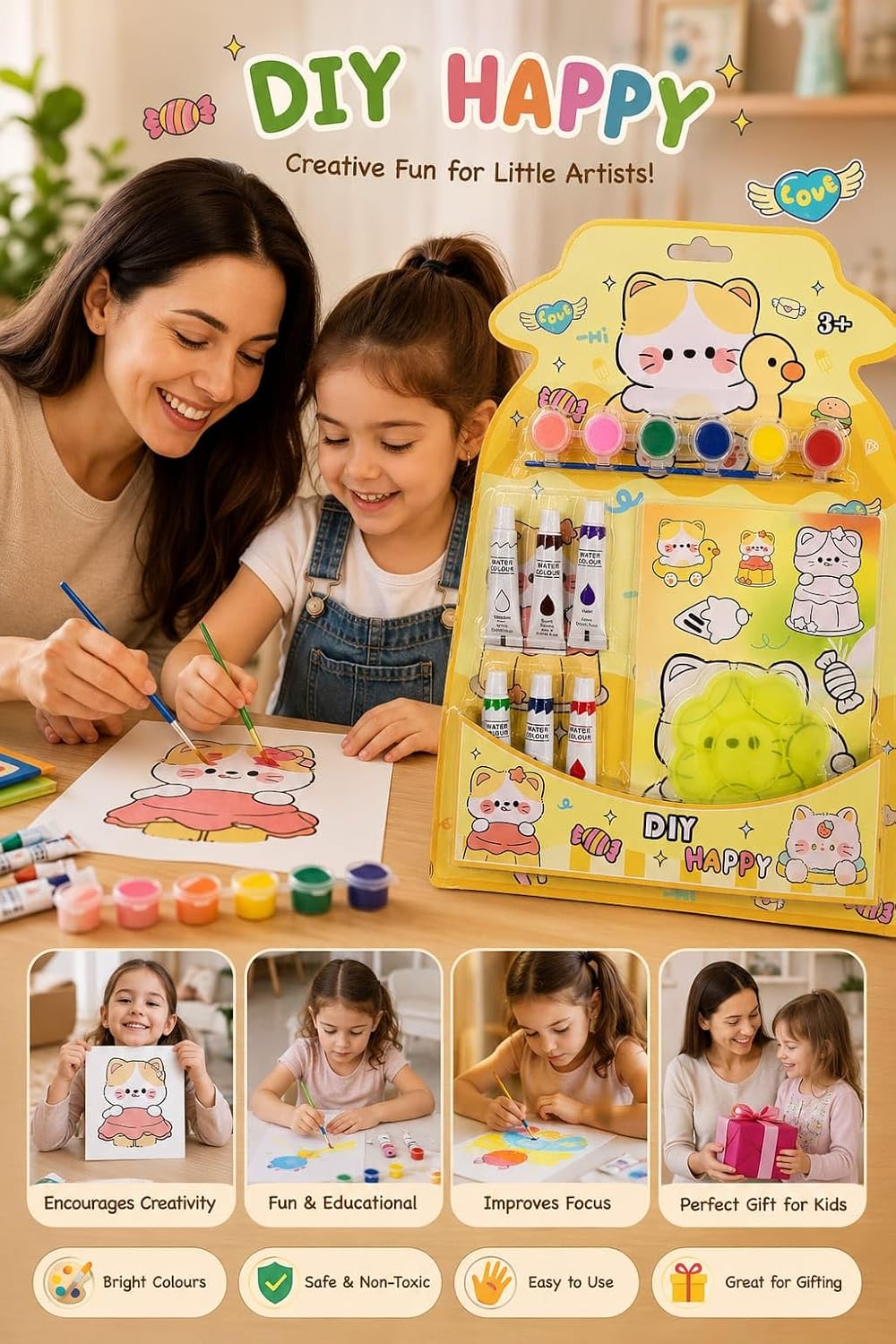 DIY Happy Cat Painting Kit for Kids | Color Paint Art & Craft Set