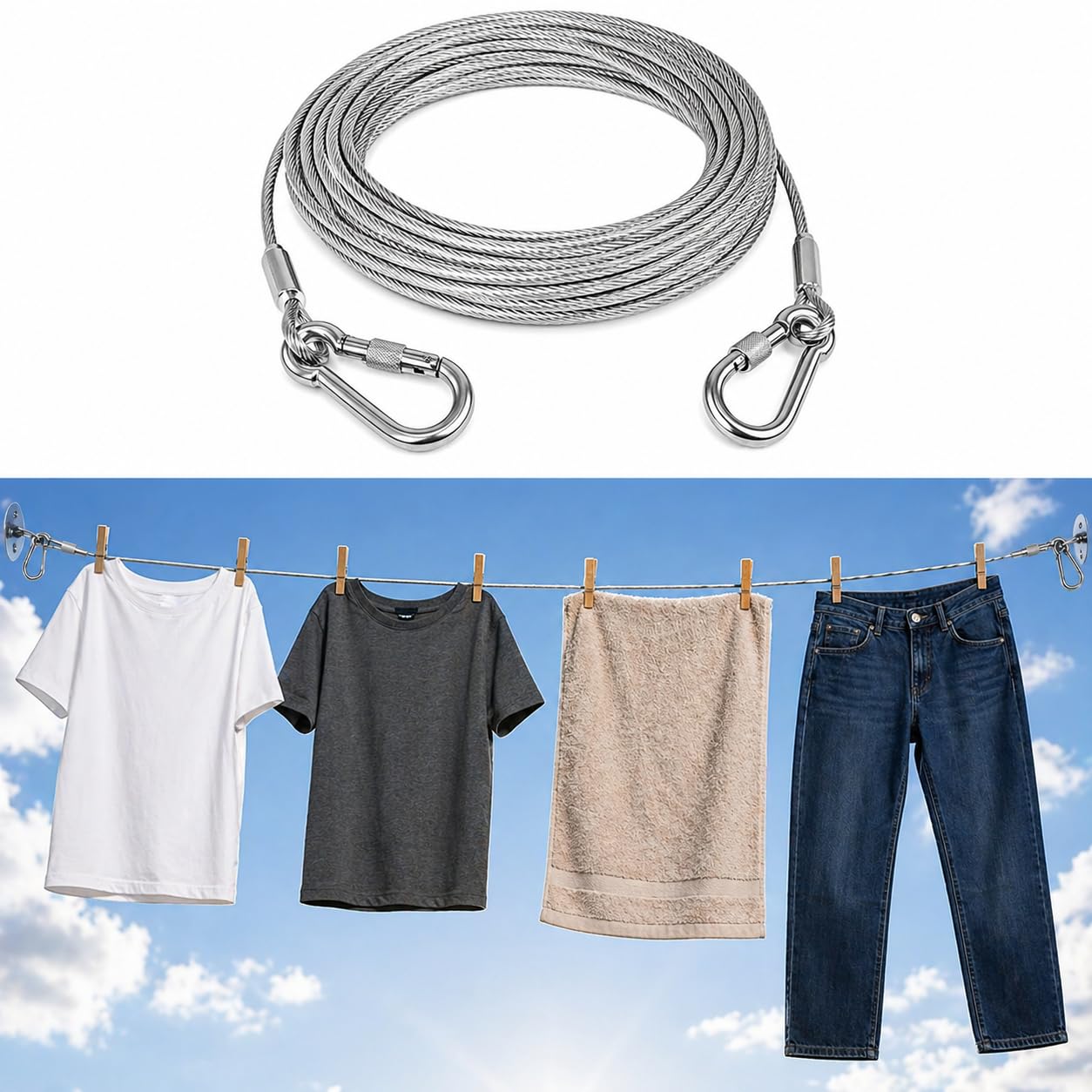 5 Meter Steel Wire Cloth Rope | Rustproof with Hooks | Outdoor Clothesline