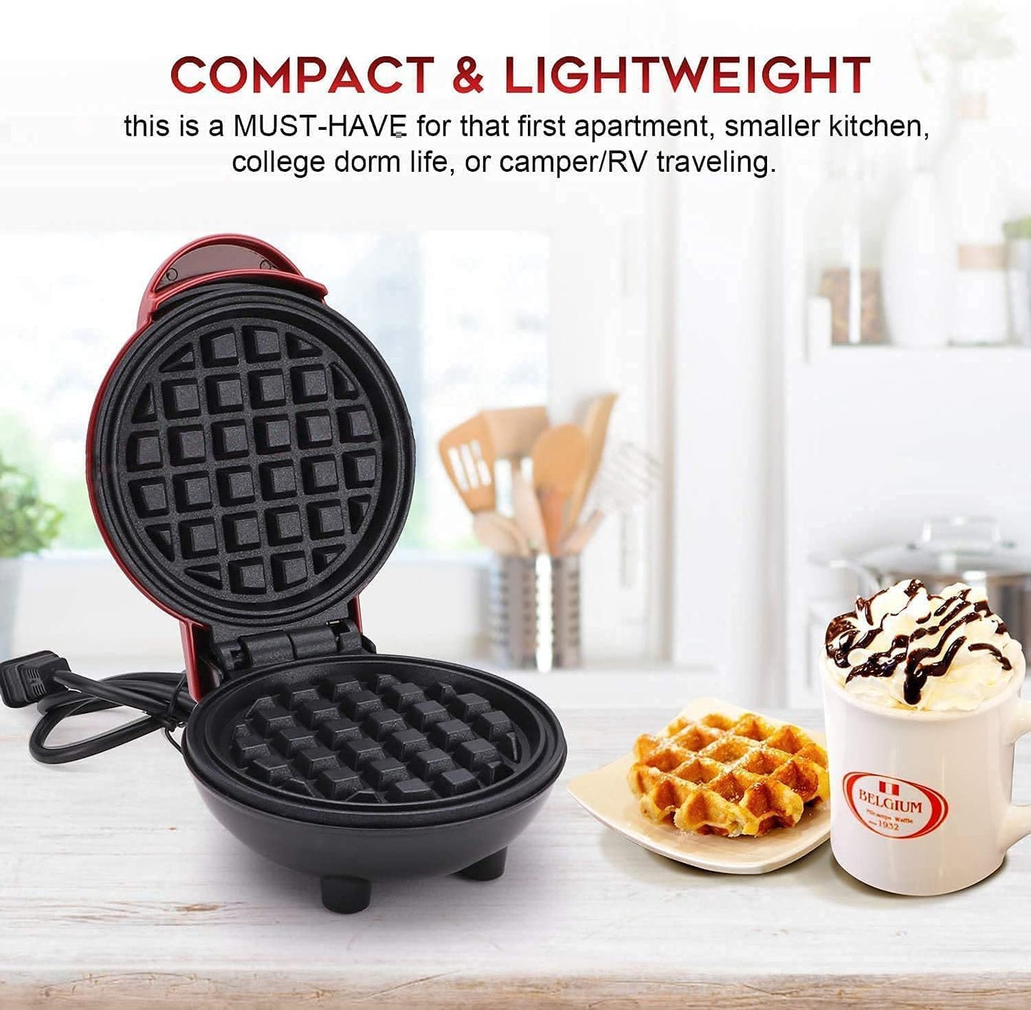 Compact Non-Stick Waffle Maker – Electric Round Waffle Machine for Home