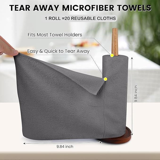 Microfiber Cleaning Cloth Roll – 20 Reusable Super Absorbent Towels (Washable & Multipurpose Cleaning Roll)