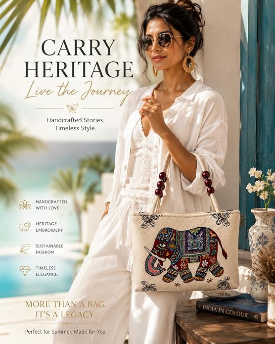 Elephant Bag | Ethnic Canvas Tote Bag for Women | Stylish Shoulder Handbag