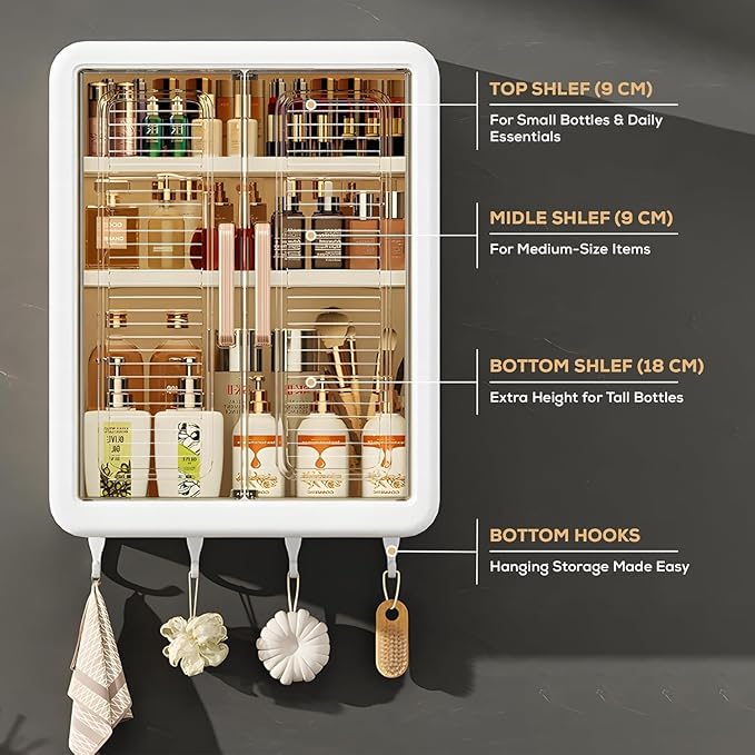 Multipurpose Wall Mounted Storage Cabinet with Transparent Doors – Kitchen, Bathroom & Cosmetic Organizer Rack