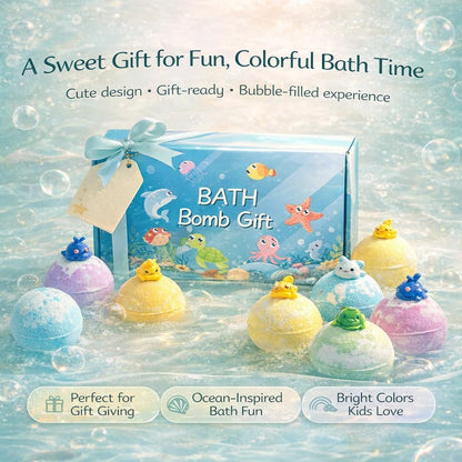 12 Pack Kids Bath Bombs with Surprise Toys | Organic Colorful Bath Bomb Gift Set for Kids