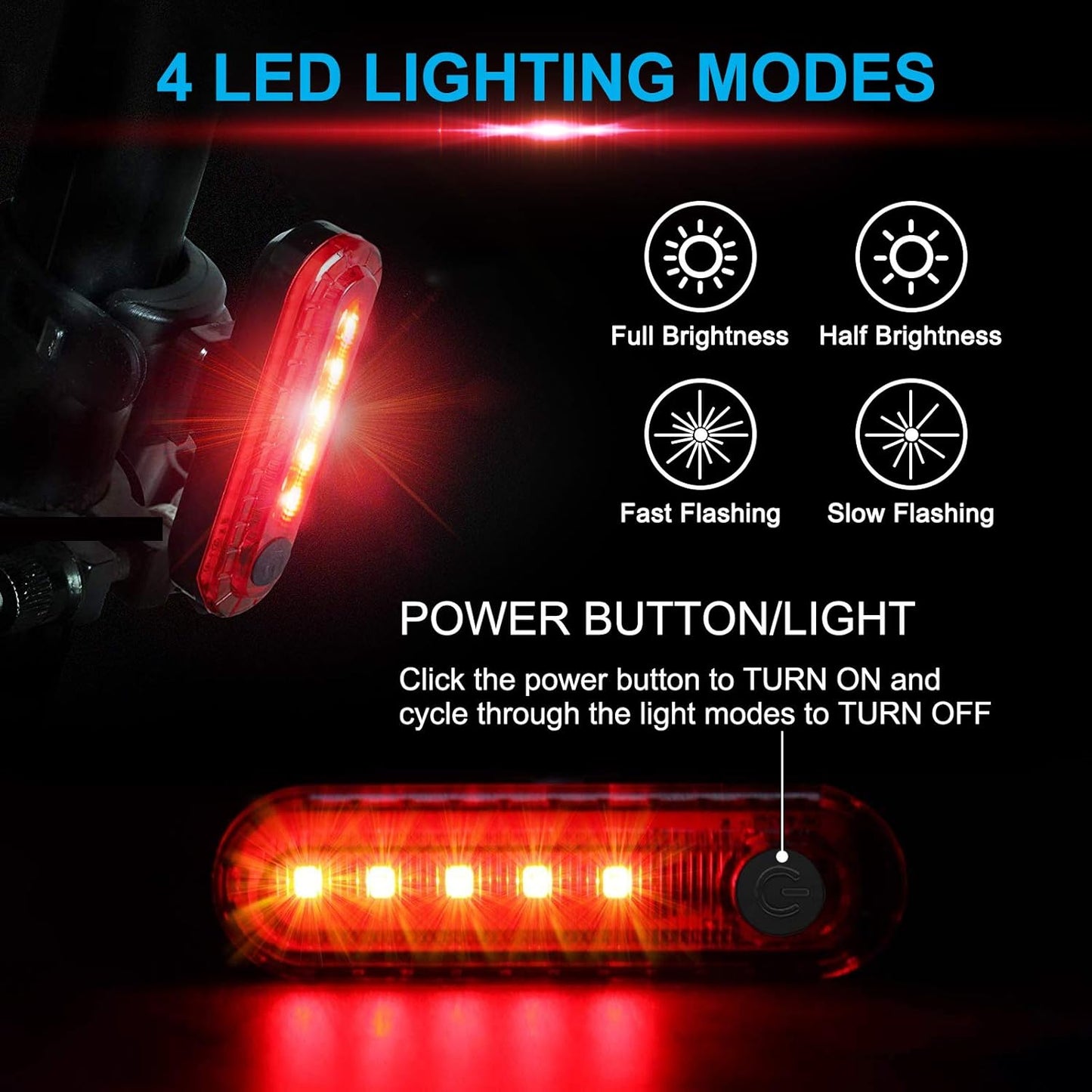 Rechargeable Bicycle Tail Light LED USB Charging Rear Safety Light