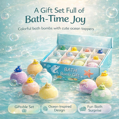 12 Pack Kids Bath Bombs with Surprise Toys | Organic Colorful Bath Bomb Gift Set for Kids