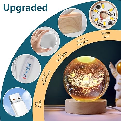3D Galaxy Crystal Ball Night Lamp, Solar System Crystal Ball Night Light