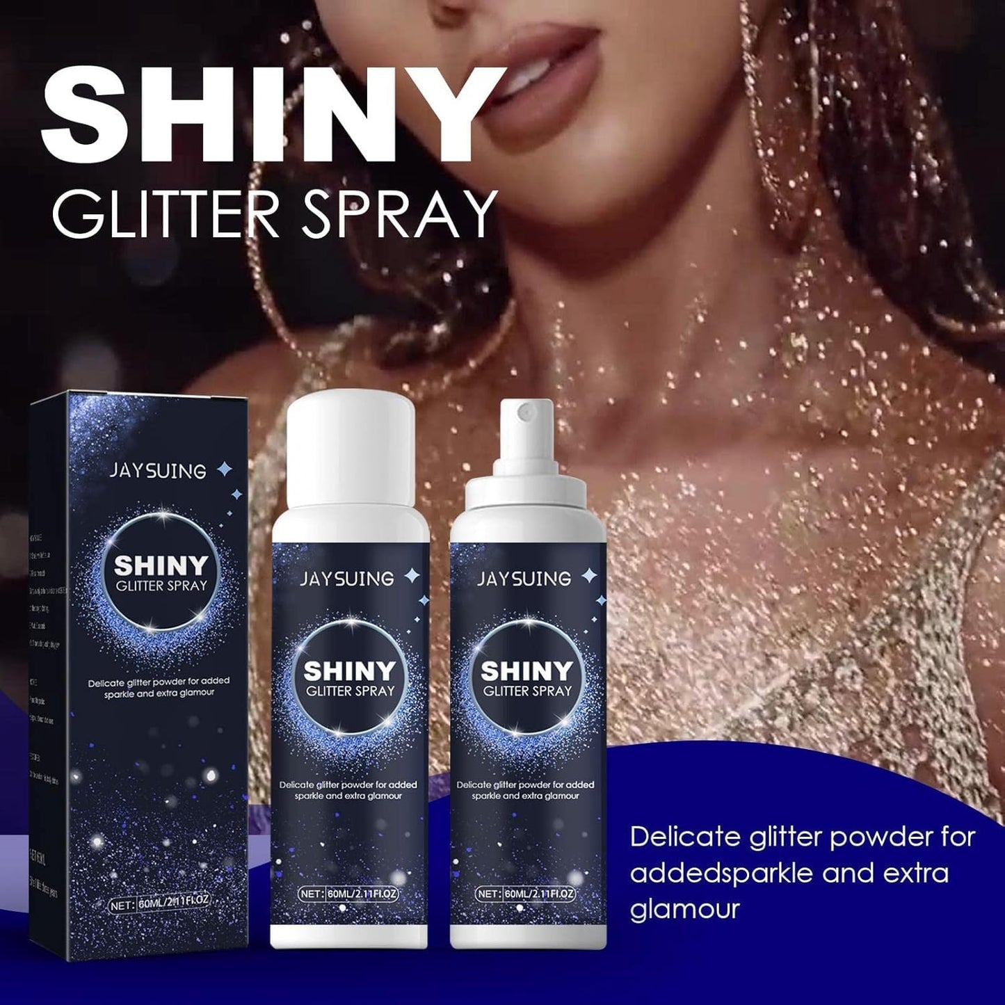 Shiny Glitter Spray 60ml – Long Lasting Body & Hair Sparkle Spray for Party, Wedding & Festival Glow