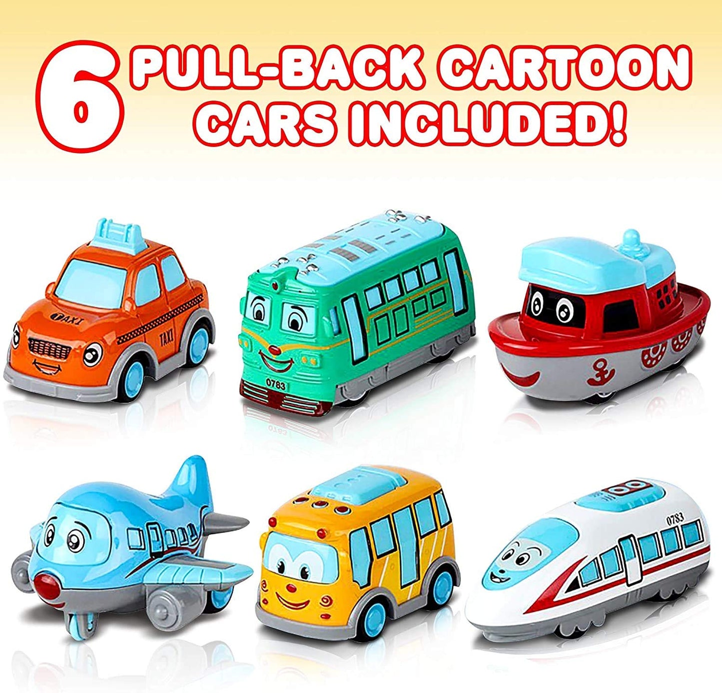 6 Pcs Metal Cartoon Vehicle Toy Set – Mini Bus, Train, Car, Plane & Boat for Kids