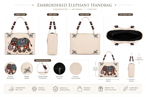 Elephant Bag | Ethnic Canvas Tote Bag for Women | Stylish Shoulder Handbag