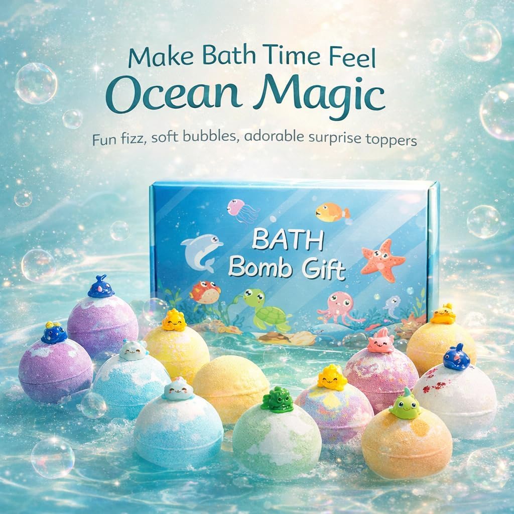 12 Pack Kids Bath Bombs with Surprise Toys | Organic Colorful Bath Bomb Gift Set for Kids