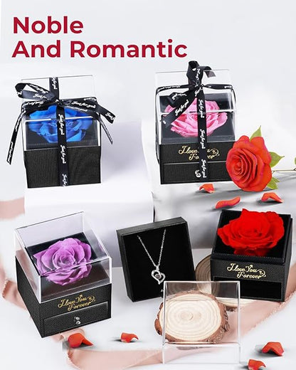 Eternal Love Rose Gift Box with Heart Projection Necklace