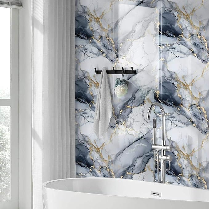 Grey & White with Gold Veins – Self Adhesive Marble Foil Wallpaper | Size: 60 × 200 cm