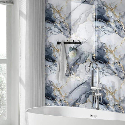 Grey & White with Gold Veins – Self Adhesive Marble Foil Wallpaper | Size: 60 × 200 cm