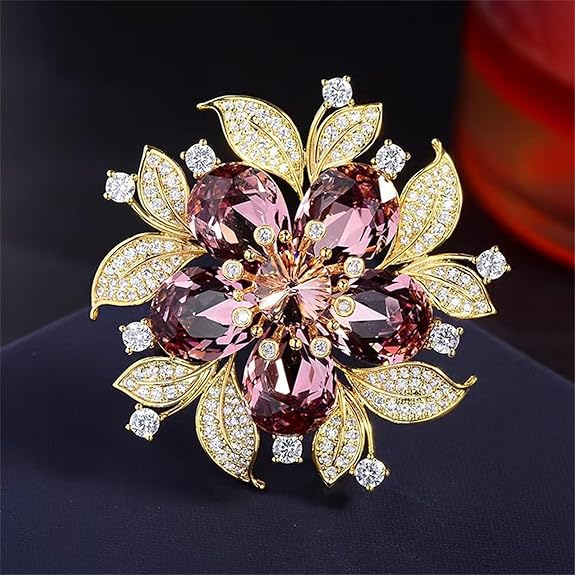 Purple Diamond Brooch Pin | Luxury Floral Crystal Brooch for Women | Elegant Wedding & Party Jewelry