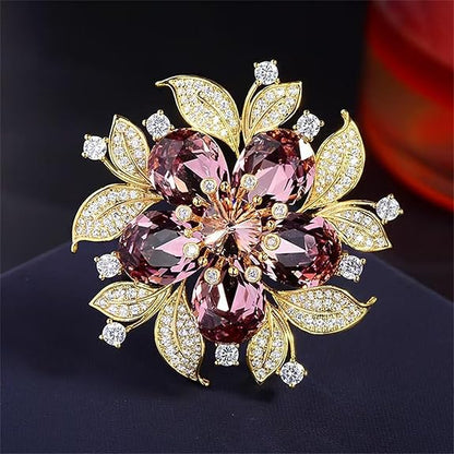 Purple Diamond Brooch Pin | Luxury Floral Crystal Brooch for Women | Elegant Wedding & Party Jewelry