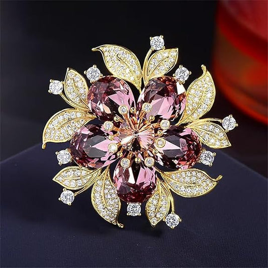 Purple Diamond Brooch Pin | Luxury Floral Crystal Brooch for Women | Elegant Wedding & Party Jewelry