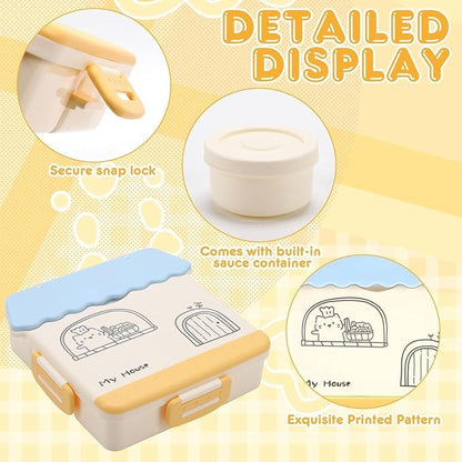 Cute Home Shape Kids Lunch Box | Cute House Design Bento Box with Compartments for School & Picnic