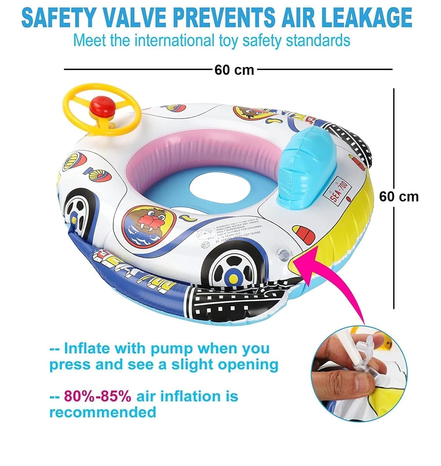 Kids Inflatable Swimming Car Float with Pump | Baby Pool Seat Ring