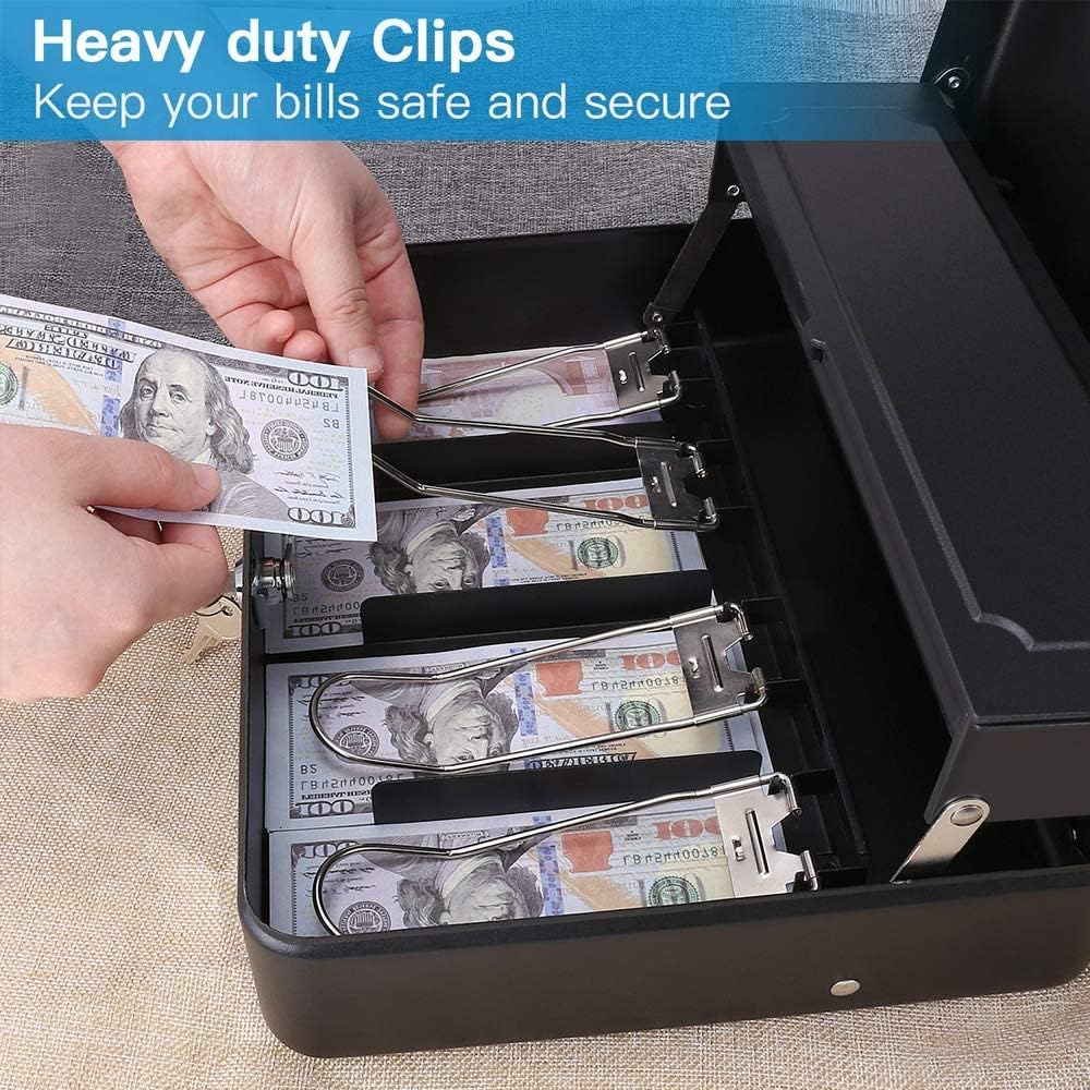 Metal Cash Box Big Size 30x24x9 CM with Lock & Coin Tray
