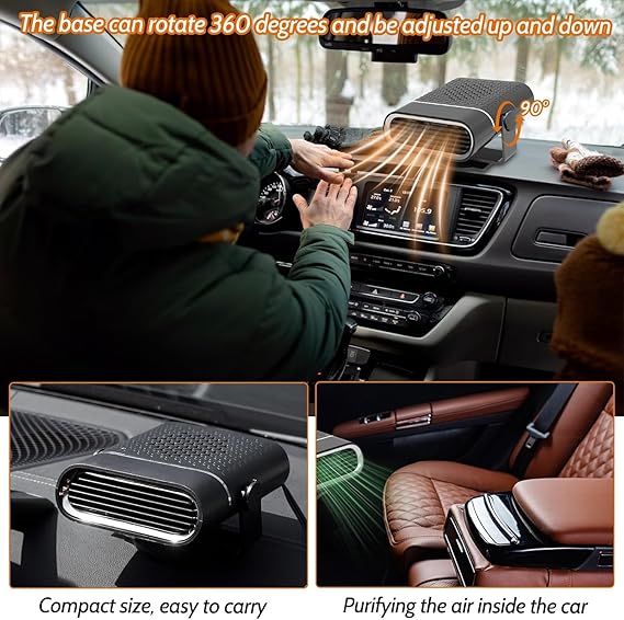 2 in 1 Portable Car Heater & Defogger | 12V Fast Heating with 360° Adjustable Design