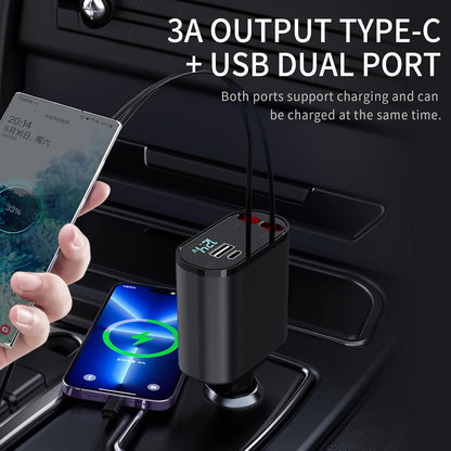 4-in-1 Fast Car Charger with Multi Charging Cables