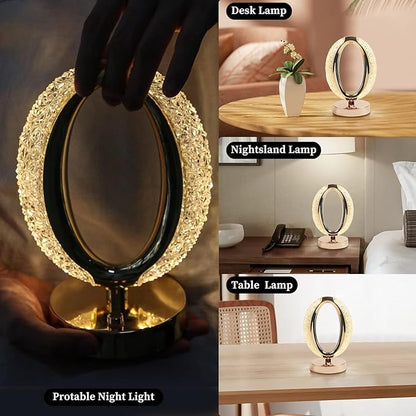 Oval Crystal LED Table Lamp | Touch Sensor Night Light for Home & Office