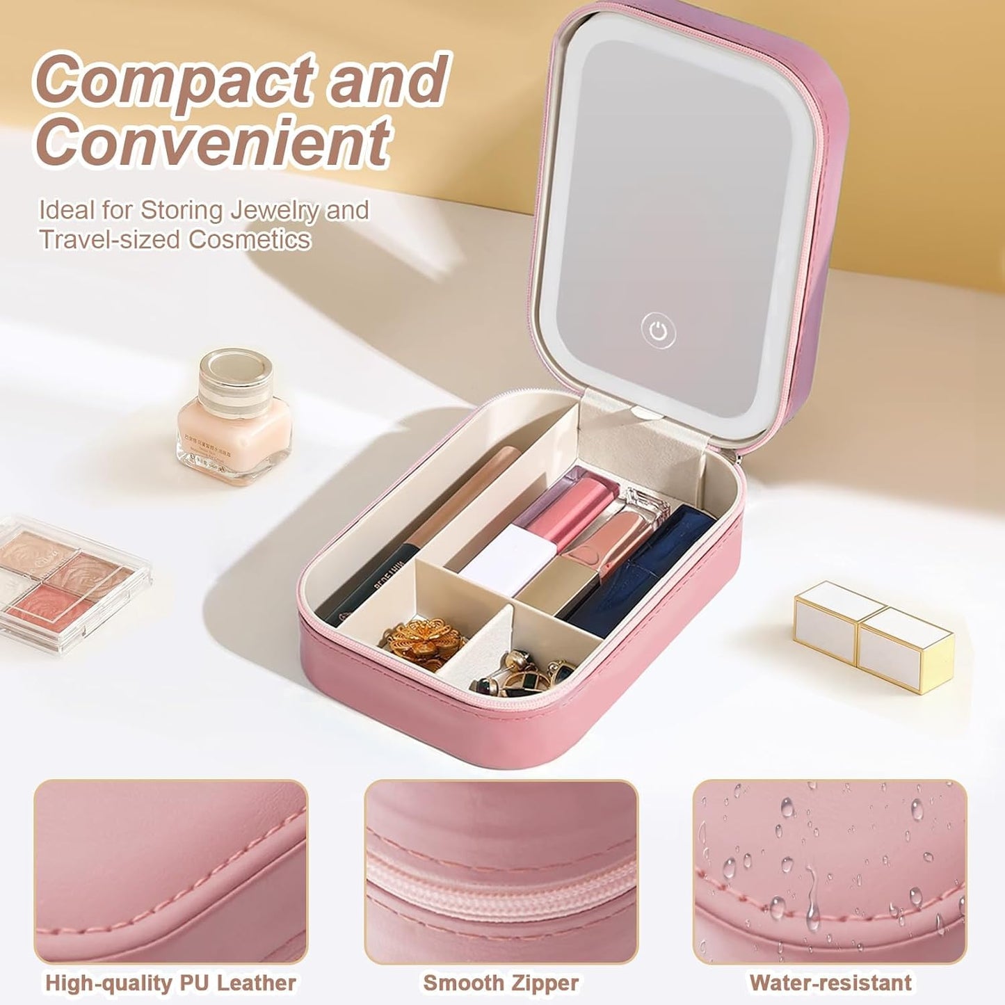 Portable LED Makeup Mirror Jewellery Storage Box