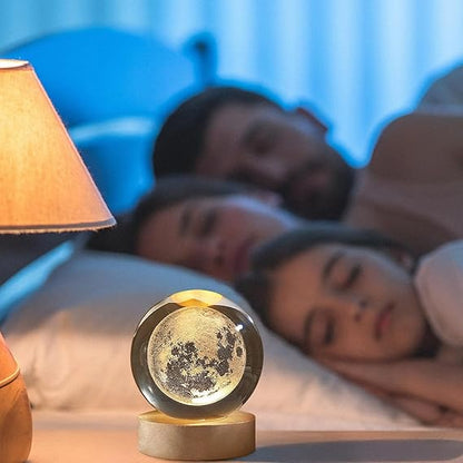 3D Moon Crystal Ball Night Lamp with Wooden LED Base