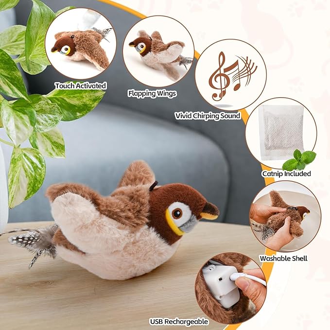 Interactive Flapping Bird Cat Toy with Sound
