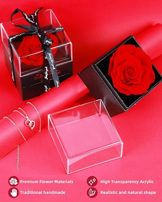 Eternal Love Rose Gift Box with Heart Projection Necklace