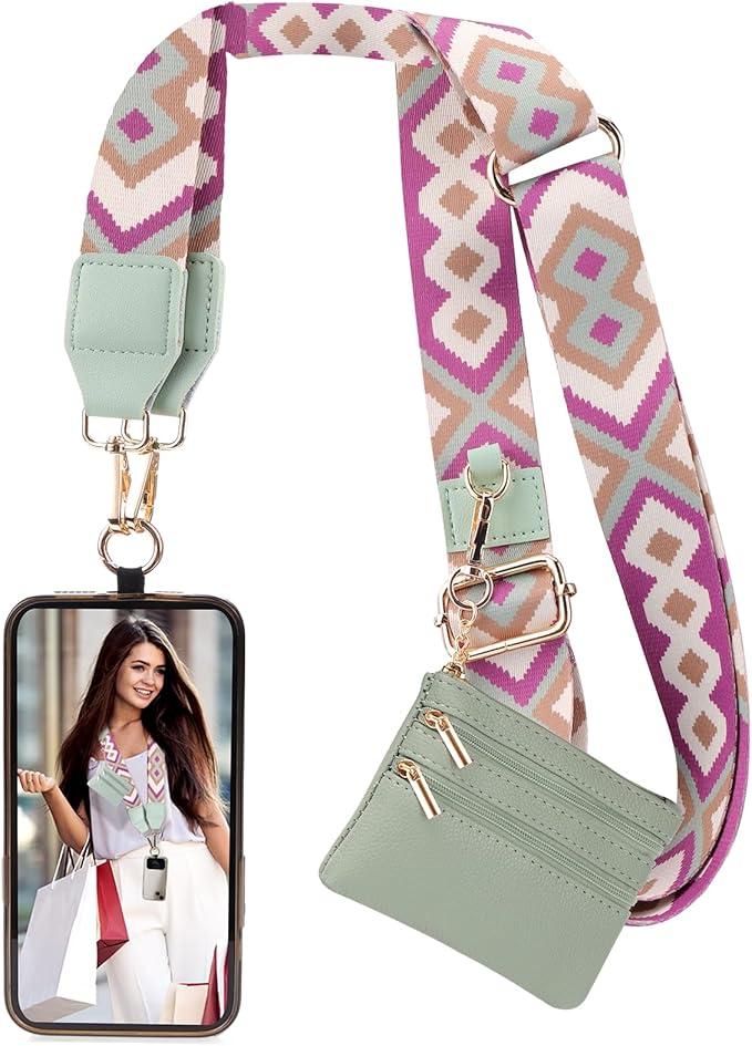 Stylish Hands-Free Phone Carry Strap with Card Holder & Zipper Purse