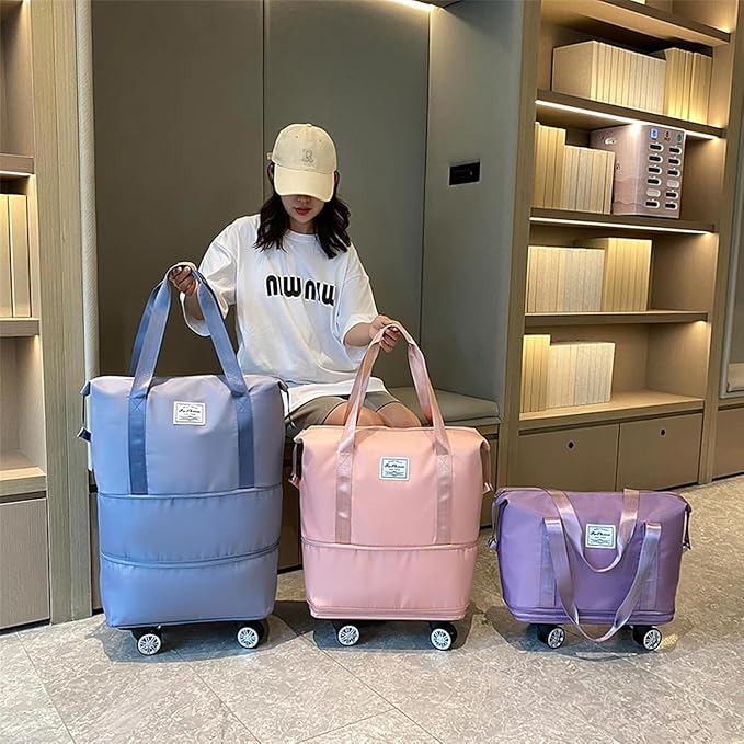 Stylish 2-Layer Duffel Trolley Bag with Wheels | Foldable Travel Luggage Bag for Men & Women