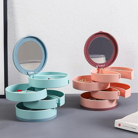 4-Layer 360 Degree Rotating ROUND Jewellery Organizer Box