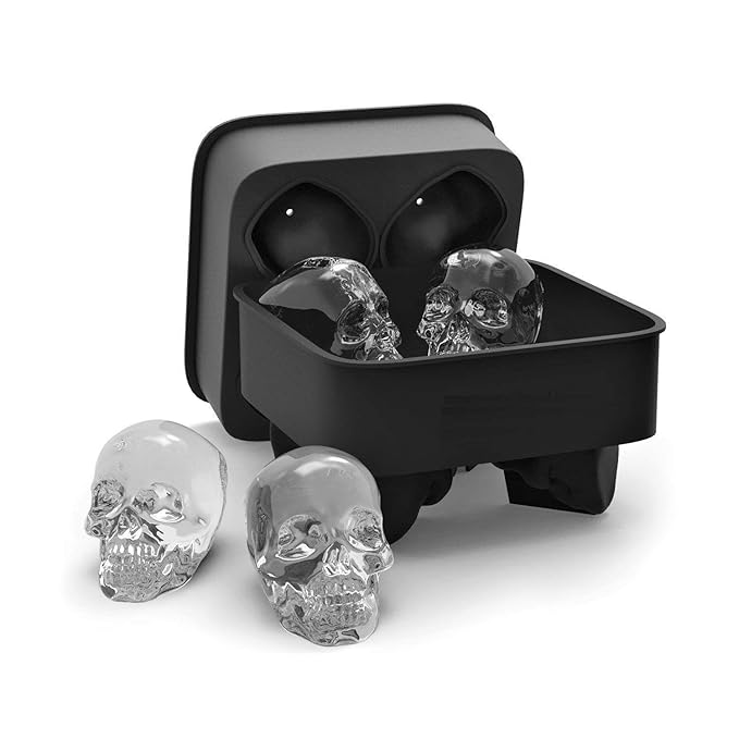 Premium 3D Skull Silicone Ice Mold | 4 Giant Skull Ice Cube Maker for Drinks, Whiskey & Cocktails