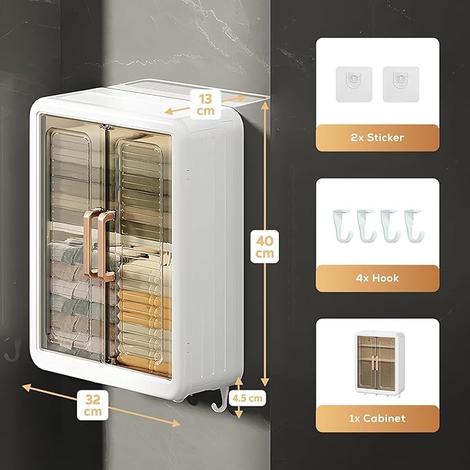 Multipurpose Wall Mounted Storage Cabinet with Transparent Doors – Kitchen, Bathroom & Cosmetic Organizer Rack