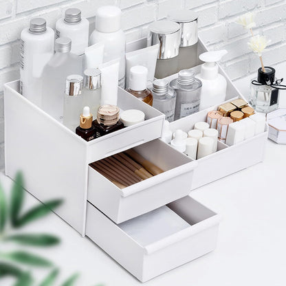 8 Compartment Cosmetic Organizer Box with Drawer – Makeup Storage & Vanity Organizer
