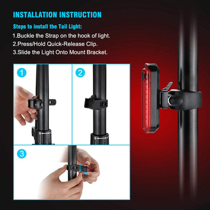 Rechargeable Bicycle Tail Light LED USB Charging Rear Safety Light