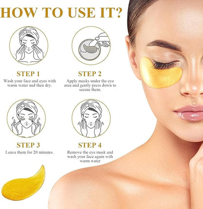 Under Eye Mask with 24K Gold – Hydrogel Eye Patches for Dark Circles, Puffiness & Wrinkles