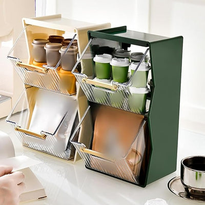 2 Tier Coffee & Tea Storage Organizer with Clear Display Bins (10.25 Inch Height)