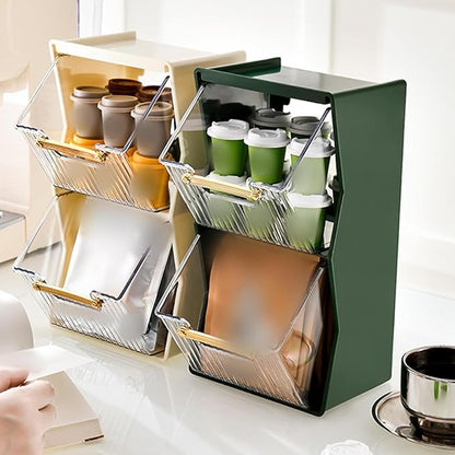 2 Tier Coffee & Tea Storage Organizer with Clear Display Bins (10.25 Inch Height)