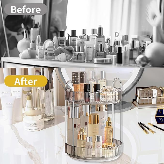 360° Rotating Makeup Organizer Box 2 Layer | Cosmetic Storage Organizer Stand