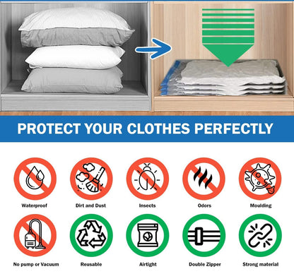 5 PCS Vacuum Storage Bags with Pump – Reusable Space Saver Seal Bags