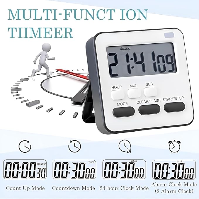 Digital Timer Clock for Kitchen, Baking & Study | Loud Alarm Stopwatch with Stand