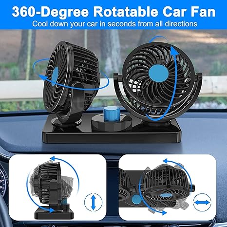 Portable Electric Car Cooling Fan – Dual Head Adjustable 12V Vehicle Air Circulation Fan