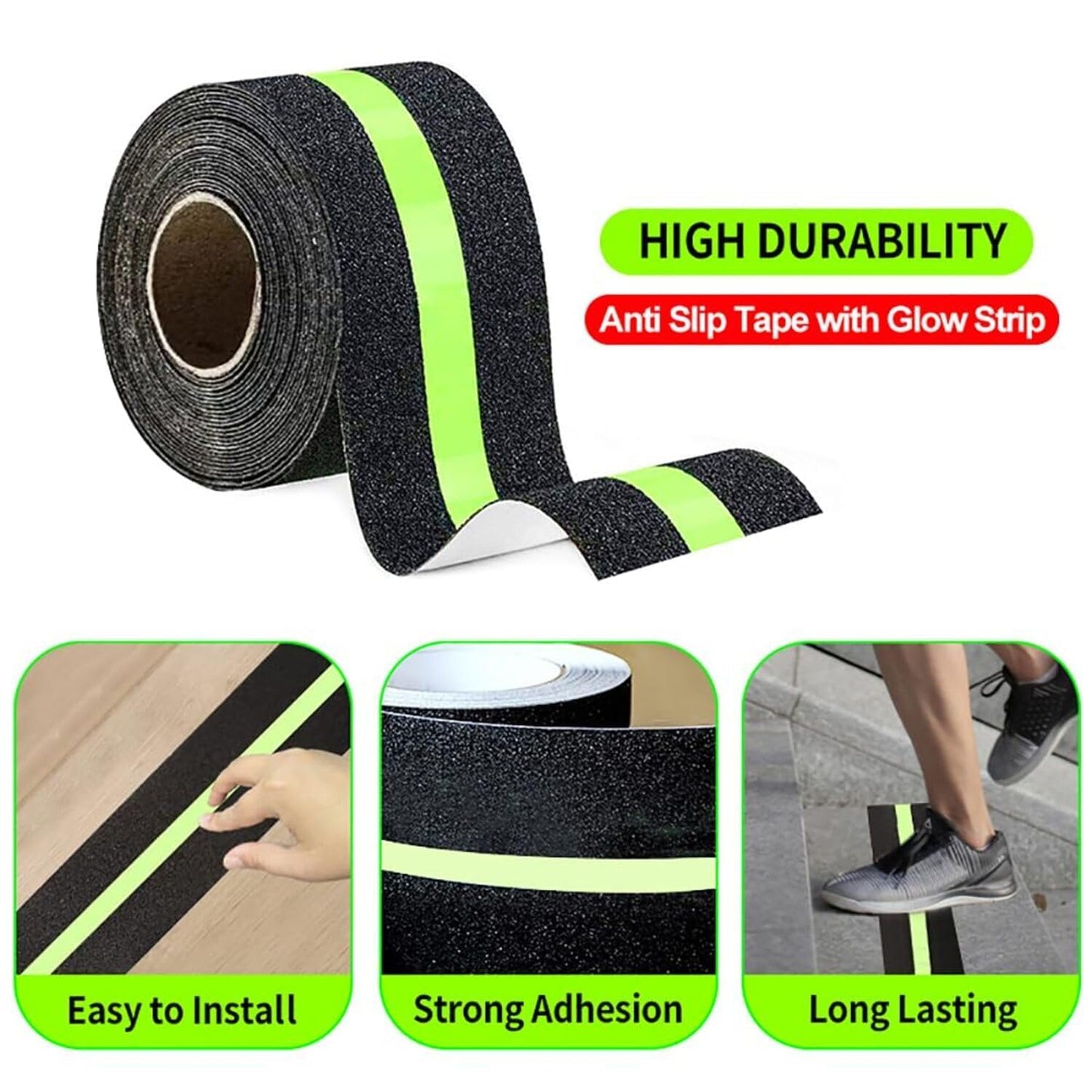 Anti Slip Glow Tape 5M x 5CM – Luminous Non Slip Safety Grip Tape for Stairs, Floors & Bathrooms