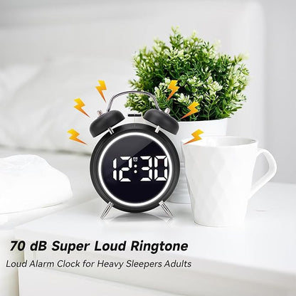 Twin Bell LED Digital Alarm Clock with Night Light Display