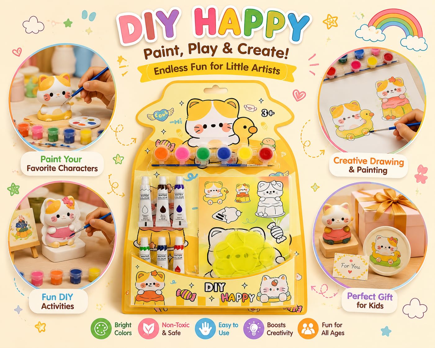 DIY Happy Cat Painting Kit for Kids | Color Paint Art & Craft Set
